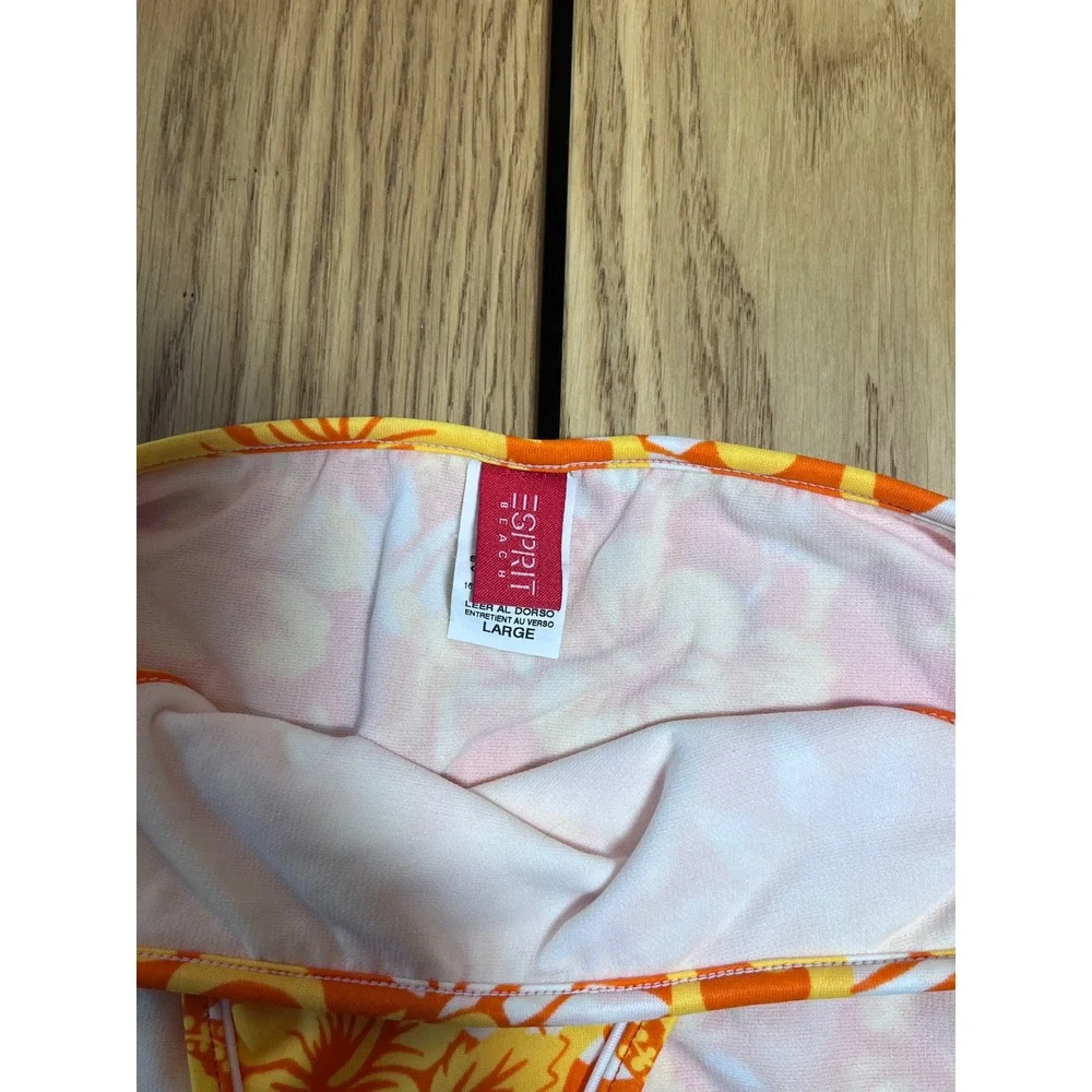 Esprit Vintage 90s Beach Two Piece Bikini Women Large Orange Floral Retro Surf